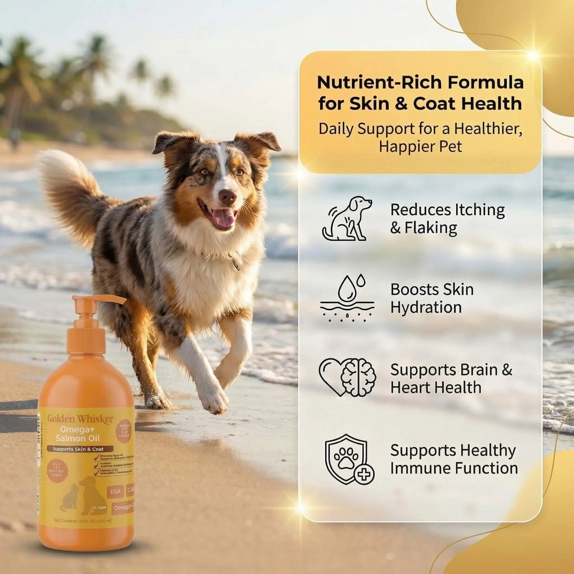 Golden Whisker Salmon Elixir for Cats & Dogs – Triple-Enhanced Omega-3 Formula with Vitamin E, Taurine & Pumpkin Seed Oil for Skin, Coat & Joint Health