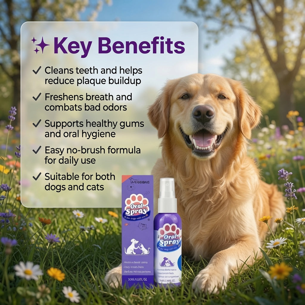 🦷 Premium Pet Teeth Cleaning Spray for Dogs & Cats | Fresh Breath, Plaque & Tartar Remover